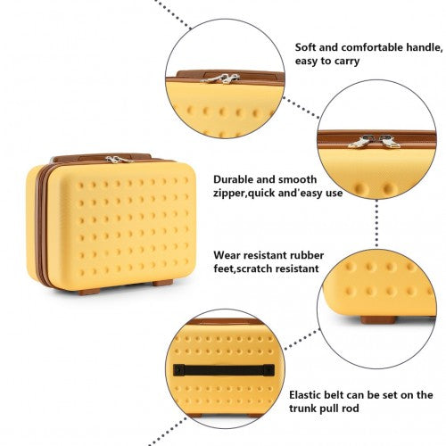 Kono Stylish ABS+PC 13 Inch Polka Dot Hard Shell Vanity Case - Yellow And Brown