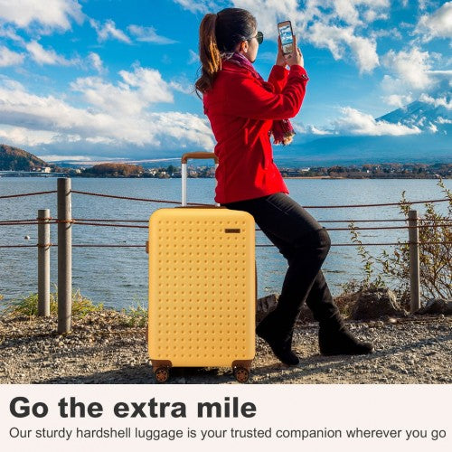 Kono Stylish ABS+PC 24 Inch Polka Dot Hard Shell Suitcase With TSA Lock - Yellow And Brown
