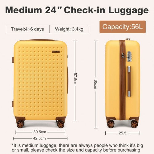 Kono Stylish ABS+PC 24 Inch Polka Dot Hard Shell Suitcase With TSA Lock - Yellow And Brown