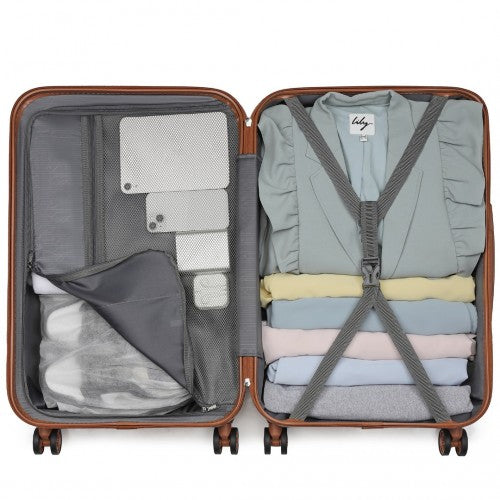 Kono Stylish ABS+PC 24 Inch Polka Dot Hard Shell Suitcase With TSA Lock - Yellow And Brown