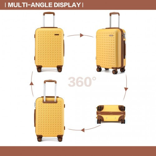 Kono Stylish ABS+PC 24 Inch Polka Dot Hard Shell Suitcase With TSA Lock - Yellow And Brown