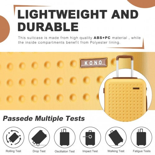 Kono Stylish ABS+PC 24 Inch Polka Dot Hard Shell Suitcase With TSA Lock - Yellow And Brown