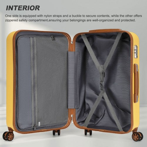 Kono Stylish ABS+PC 24 Inch Polka Dot Hard Shell Suitcase With TSA Lock - Yellow And Brown