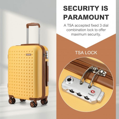 Kono Stylish ABS+PC 24 Inch Polka Dot Hard Shell Suitcase With TSA Lock - Yellow And Brown