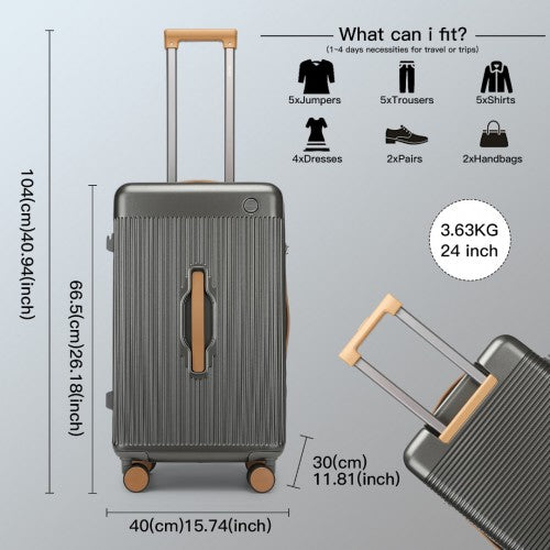 Kono 24 Inch Premium Hard Shell Check - In Suitcase Durable ABS and PC with TSA Lock and Multi - Handle Design for Effortless Travel - Grey And Brown