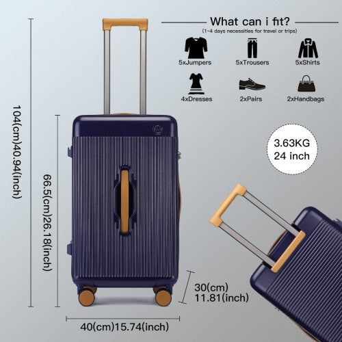 Kono 24 Inch Premium Hard Shell Check - In Suitcase Durable ABS and PC with TSA Lock and Multi - Handle Design for Effortless Travel - Navy And Brown