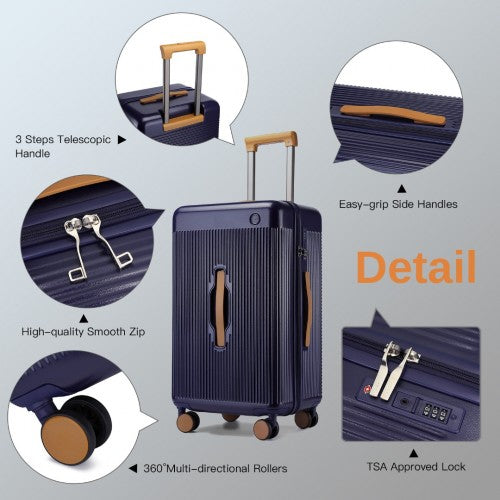 Kono 24 Inch Premium Hard Shell Check - In Suitcase Durable ABS and PC with TSA Lock and Multi - Handle Design for Effortless Travel - Navy And Brown