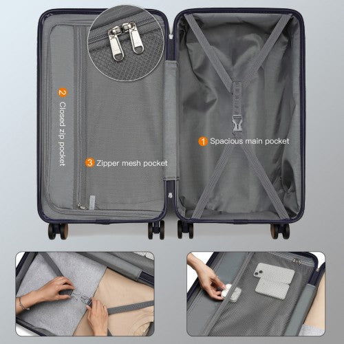 Kono 24 Inch Premium Hard Shell Check - In Suitcase Durable ABS and PC with TSA Lock and Multi - Handle Design for Effortless Travel - Navy And Brown
