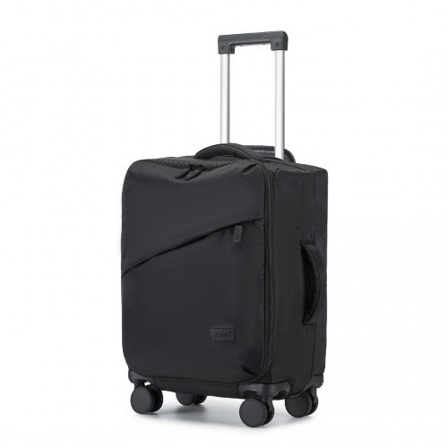Kono 20 Inch Lightweight Soft Shell Carry On Cabin Size Suitcase with TSA Lock and Separate Wet/Dry Compartment - Black