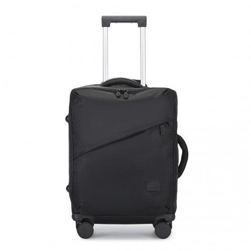 Kono 20 Inch Lightweight Soft Shell Carry On Cabin Size Suitcase with TSA Lock and Separate Wet/Dry Compartment - Black