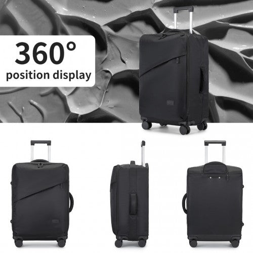 Kono 20 Inch Lightweight Soft Shell Carry On Cabin Size Suitcase with TSA Lock and Separate Wet/Dry Compartment - Black