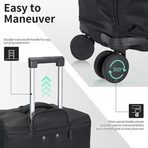 Kono 20 Inch Lightweight Soft Shell Carry On Cabin Size Suitcase with TSA Lock and Separate Wet/Dry Compartment - Black