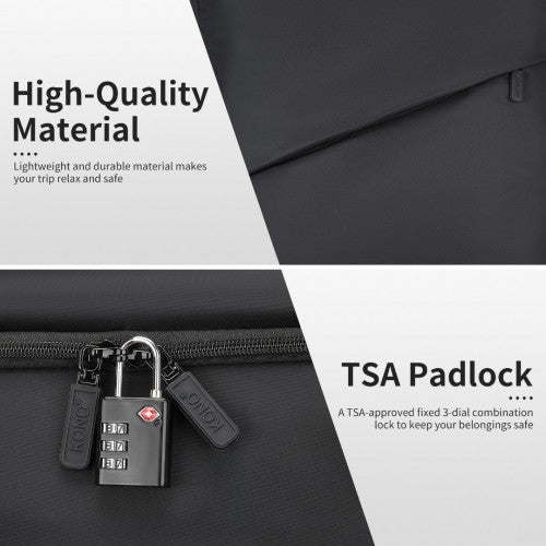 Kono 20 Inch Lightweight Soft Shell Carry On Cabin Size Suitcase with TSA Lock and Separate Wet/Dry Compartment - Black