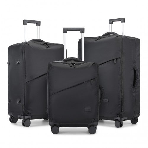 Kono 3 - Piece 20/24/28 Inch Lightweight Durable Soft Shell Suitcase Set with TSA Lock and Separate Wet/Dry Compartment - Black