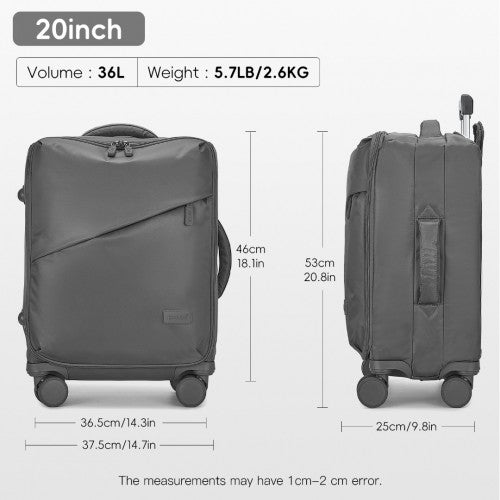 Kono 20 Inch Lightweight Soft Shell Carry On Cabin Size Suitcase with TSA Lock and Separate Wet/Dry Compartment - Grey