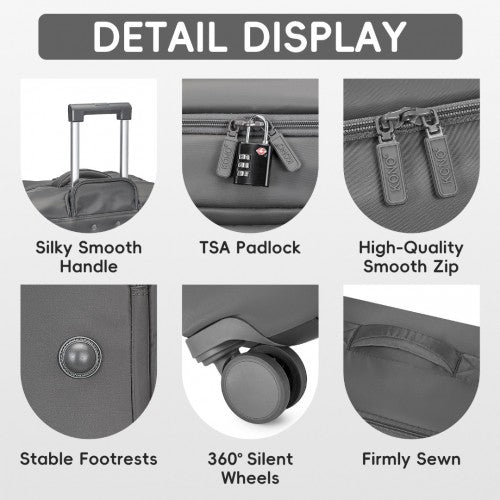 Kono 20 Inch Lightweight Soft Shell Carry On Cabin Size Suitcase with TSA Lock and Separate Wet/Dry Compartment - Grey