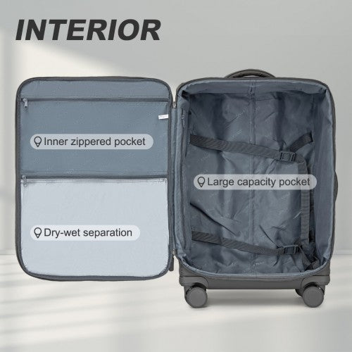 Kono 20 Inch Lightweight Soft Shell Carry On Cabin Size Suitcase with TSA Lock and Separate Wet/Dry Compartment - Grey