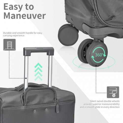 Kono 20 Inch Lightweight Soft Shell Carry On Cabin Size Suitcase with TSA Lock and Separate Wet/Dry Compartment - Grey