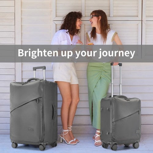 Kono 20 Inch Lightweight Soft Shell Carry On Cabin Size Suitcase with TSA Lock and Separate Wet/Dry Compartment - Grey