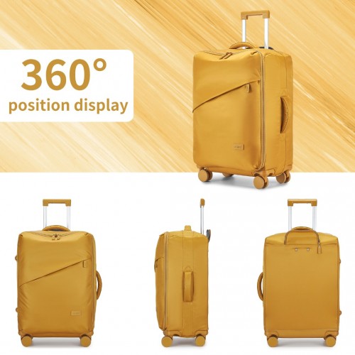 Kono 20 Inch Lightweight Soft Shell Carry On Cabin Size Suitcase with TSA Lock and Separate Wet/Dry Compartment - Yellow
