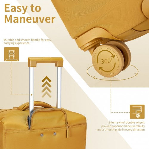 Kono 20 Inch Lightweight Soft Shell Carry On Cabin Size Suitcase with TSA Lock and Separate Wet/Dry Compartment - Yellow