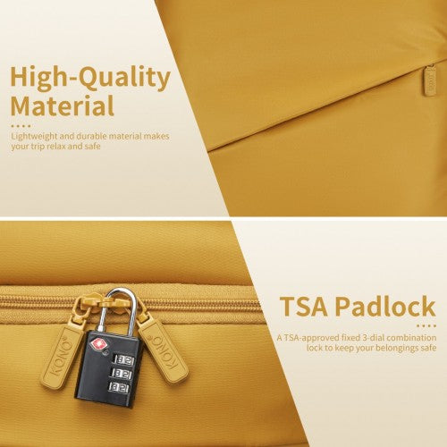 Kono 20 Inch Lightweight Soft Shell Carry On Cabin Size Suitcase with TSA Lock and Separate Wet/Dry Compartment - Yellow