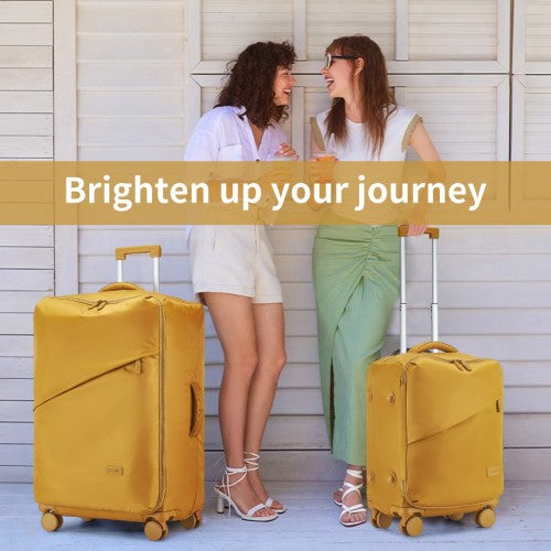 Kono 20 Inch Lightweight Soft Shell Carry On Cabin Size Suitcase with TSA Lock and Separate Wet/Dry Compartment - Yellow