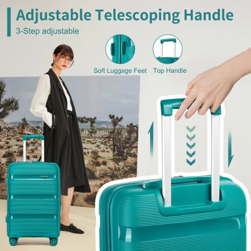 Kono 19 - Inch PP Hardshell Carry - On Suitcase - Lightweight Cabin Luggage with TSA Lock, 360° Silent Spinner Wheels - Blue and Green