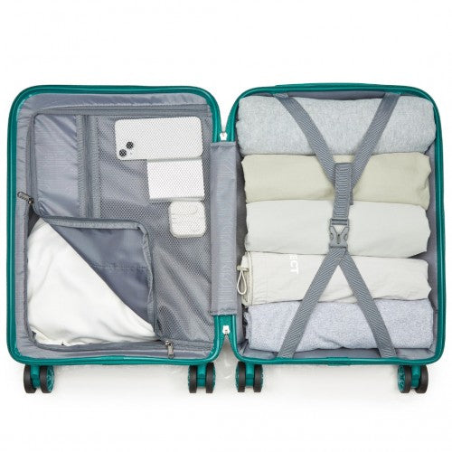 Kono 19 - Inch PP Hardshell Carry - On Suitcase - Lightweight Cabin Luggage with TSA Lock, 360° Silent Spinner Wheels - Blue and Green