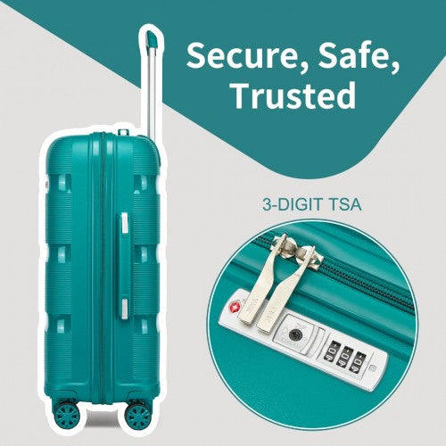 Kono 19 - Inch PP Hardshell Carry - On Suitcase - Lightweight Cabin Luggage with TSA Lock, 360° Silent Spinner Wheels - Blue and Green