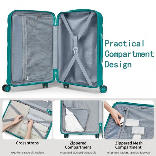 Kono 19 - Inch PP Hardshell Carry - On Suitcase - Lightweight Cabin Luggage with TSA Lock, 360° Silent Spinner Wheels - Blue and Green
