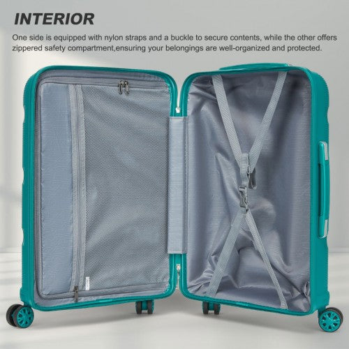 Kono 24 - Inch PP Hardshell Suitcase - Durable Checked Luggage with TSA Lock & 360° Spinner Silent Wheels - Blue and Green