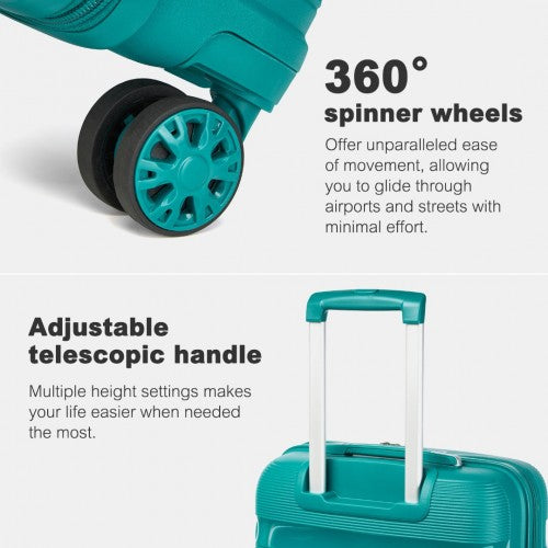 Kono 24 - Inch PP Hardshell Suitcase - Durable Checked Luggage with TSA Lock & 360° Spinner Silent Wheels - Blue and Green