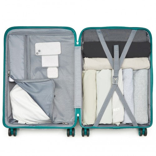 Kono 24 - Inch PP Hardshell Suitcase - Durable Checked Luggage with TSA Lock & 360° Spinner Silent Wheels - Blue and Green