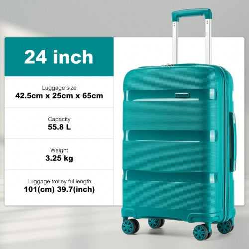 Kono 24 - Inch PP Hardshell Suitcase - Durable Checked Luggage with TSA Lock & 360° Spinner Silent Wheels - Blue and Green