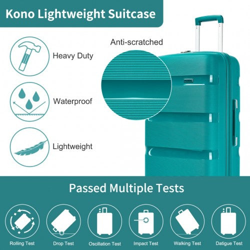 Kono 24 - Inch PP Hardshell Suitcase - Durable Checked Luggage with TSA Lock & 360° Spinner Silent Wheels - Blue and Green