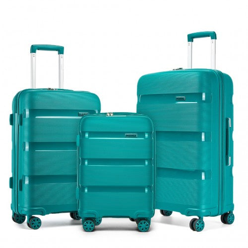 Kono 3 - Piece PP Hardshell Luggage Set - Durable Travel Suitcases with TSA Lock, 360° Spinner Wheels - Blue and Green