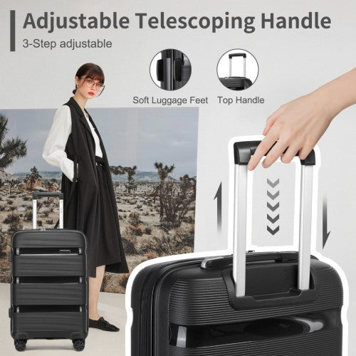 Kono 19 - Inch PP Hardshell Carry - On Suitcase - Lightweight Cabin Luggage with TSA Lock, 360° Silent Spinner Wheels - Black