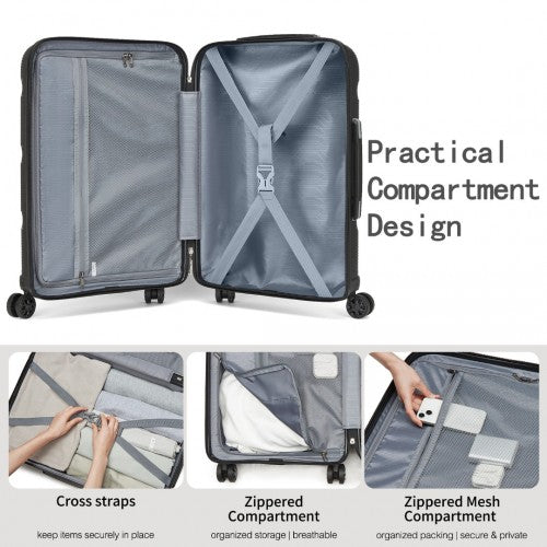 Kono 19 - Inch PP Hardshell Carry - On Suitcase - Lightweight Cabin Luggage with TSA Lock, 360° Silent Spinner Wheels - Black