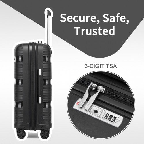 Kono 24 - Inch PP Hardshell Suitcase - Durable Checked Luggage with TSA Lock & 360° Spinner Silent Wheels - Black