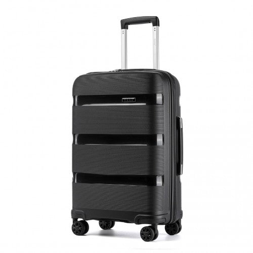 Kono 24 - Inch PP Hardshell Suitcase - Durable Checked Luggage with TSA Lock & 360° Spinner Silent Wheels - Black