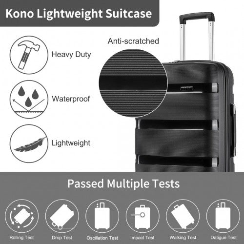 Kono 3 - Piece PP Hardshell Luggage Set - Durable Travel Suitcases with TSA Lock, 360° Spinner Wheels - Black