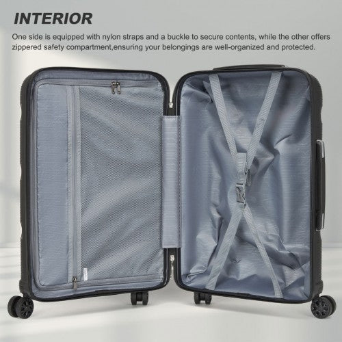 Kono 3 - Piece PP Hardshell Luggage Set - Durable Travel Suitcases with TSA Lock, 360° Spinner Wheels - Black