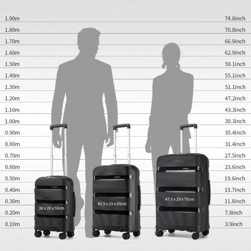 Kono 3 - Piece PP Hardshell Luggage Set - Durable Travel Suitcases with TSA Lock, 360° Spinner Wheels - Black