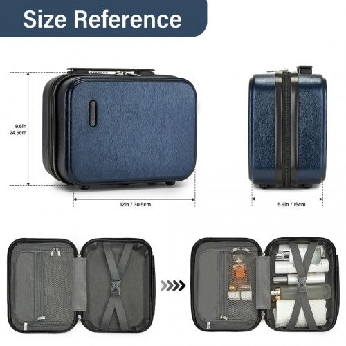 Kono 12 inch Hard Shell Cosmetic Case - Durable Travel Makeup Organizer with YKK Zipper - Navy