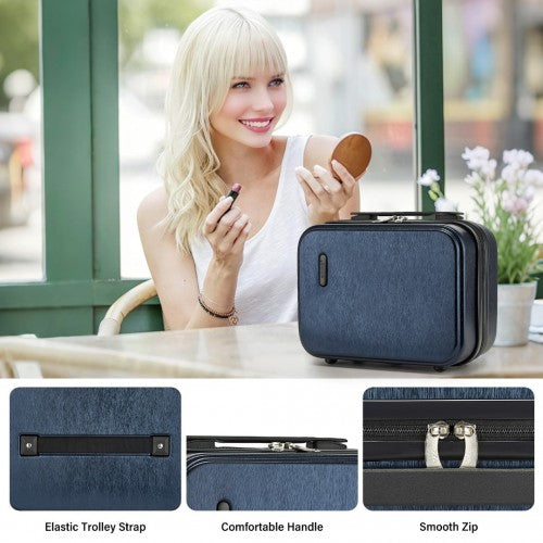 Kono 12 inch Hard Shell Cosmetic Case - Durable Travel Makeup Organizer with YKK Zipper - Navy