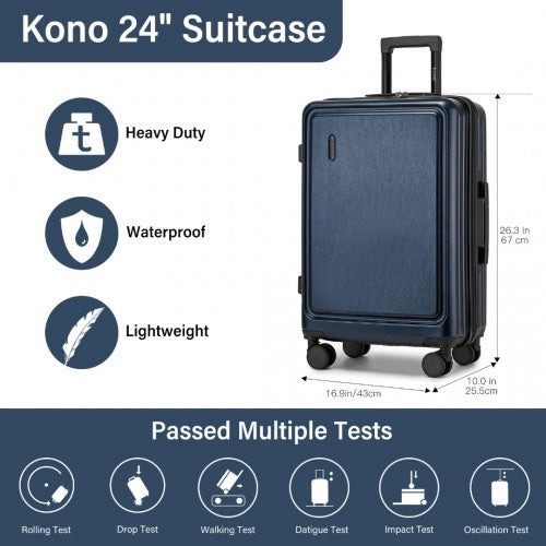 Kono Durable 24 Inch ABS+PC Hardshell Suitcase with TSA Lock Lightweight Travel Luggage with 360° Spinner Wheels - Navy