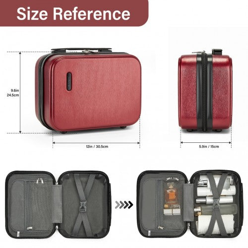 Kono 12 inch Hard Shell Cosmetic Case - Durable Travel Makeup Organizer with YKK Zipper - Burgundy