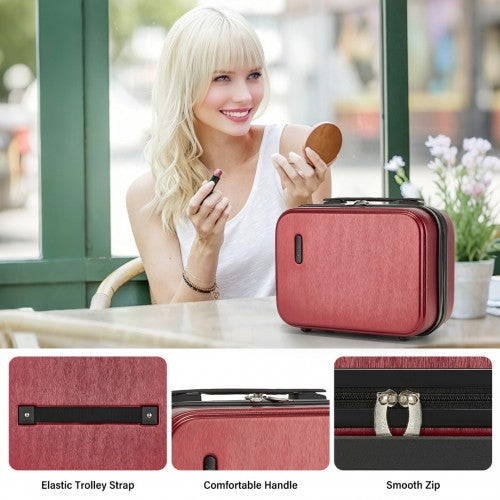 Kono 12 inch Hard Shell Cosmetic Case - Durable Travel Makeup Organizer with YKK Zipper - Burgundy