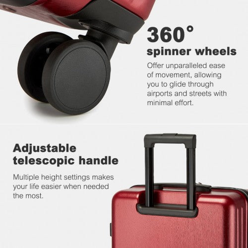 Kono Durable 28 Inch ABS+PC Hardshell Suitcase with TSA Lock Lightweight Travel Luggage with 360° Spinner Wheels - Burgundy